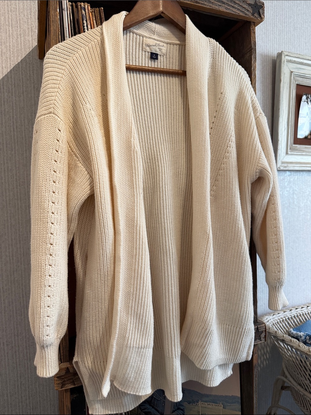 Universal Thread Cream Open-Front Ribbed Cardigan